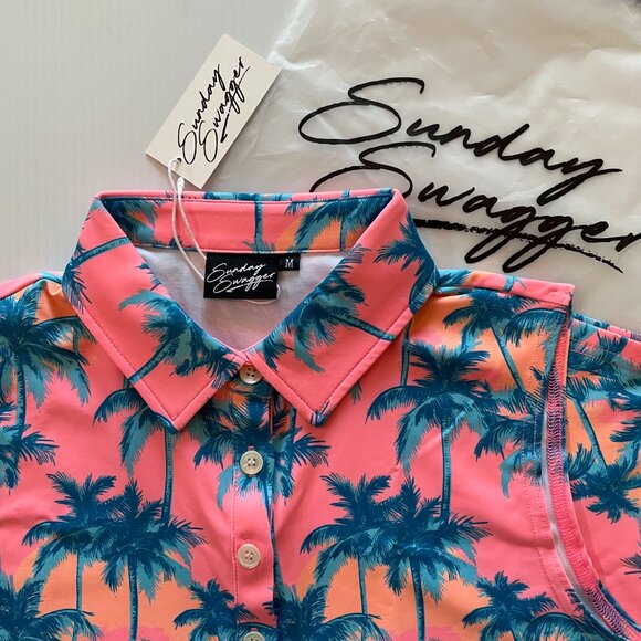 Sunday Swagger Sunset Blvd Women's Sleeveless Polo | Size M | Sunset Orange - Picture 3 of 6